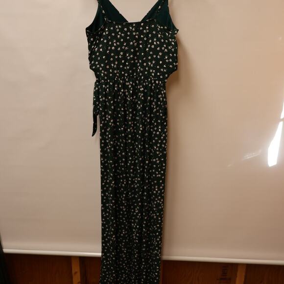 Kaileigh XSP Tall Jumpsuit Spaghetti Straps Green Floral Tie Waist Front Pocket - Picture 15 of 16